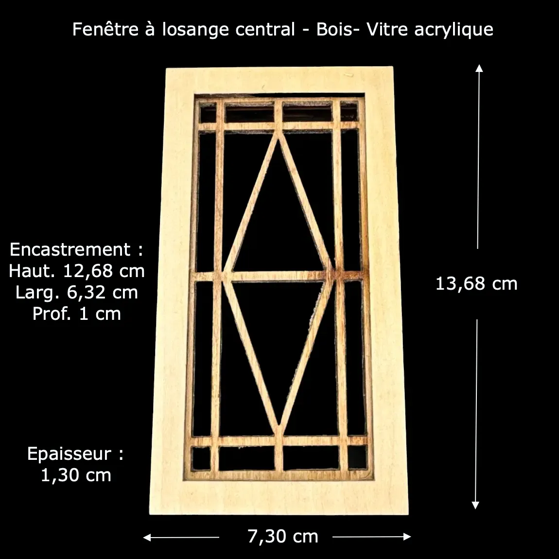 Fenêtre à losange central – Bois naturel – Image 2